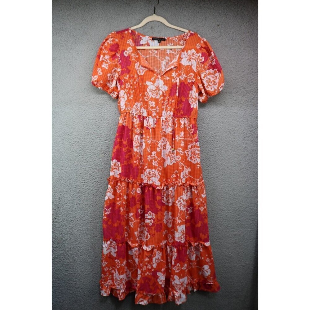 Adrienne Vittadini Short Puff Sleeve Maxi Dress-Size Medium-Cottagecore-Lined